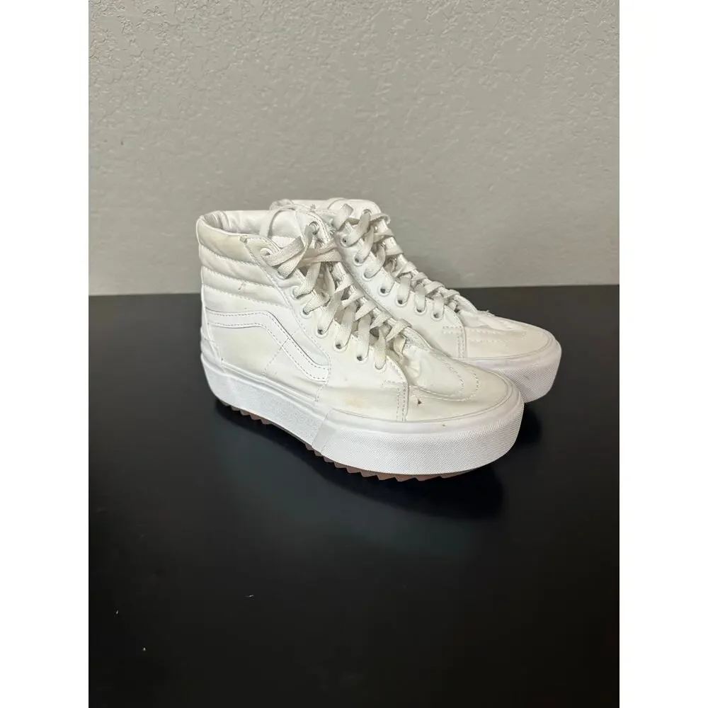 Vans Sk8 Hi Stacked High Top Platform Sneakers White Shoes Women 7 Skateboarding - Picture 1 of 16